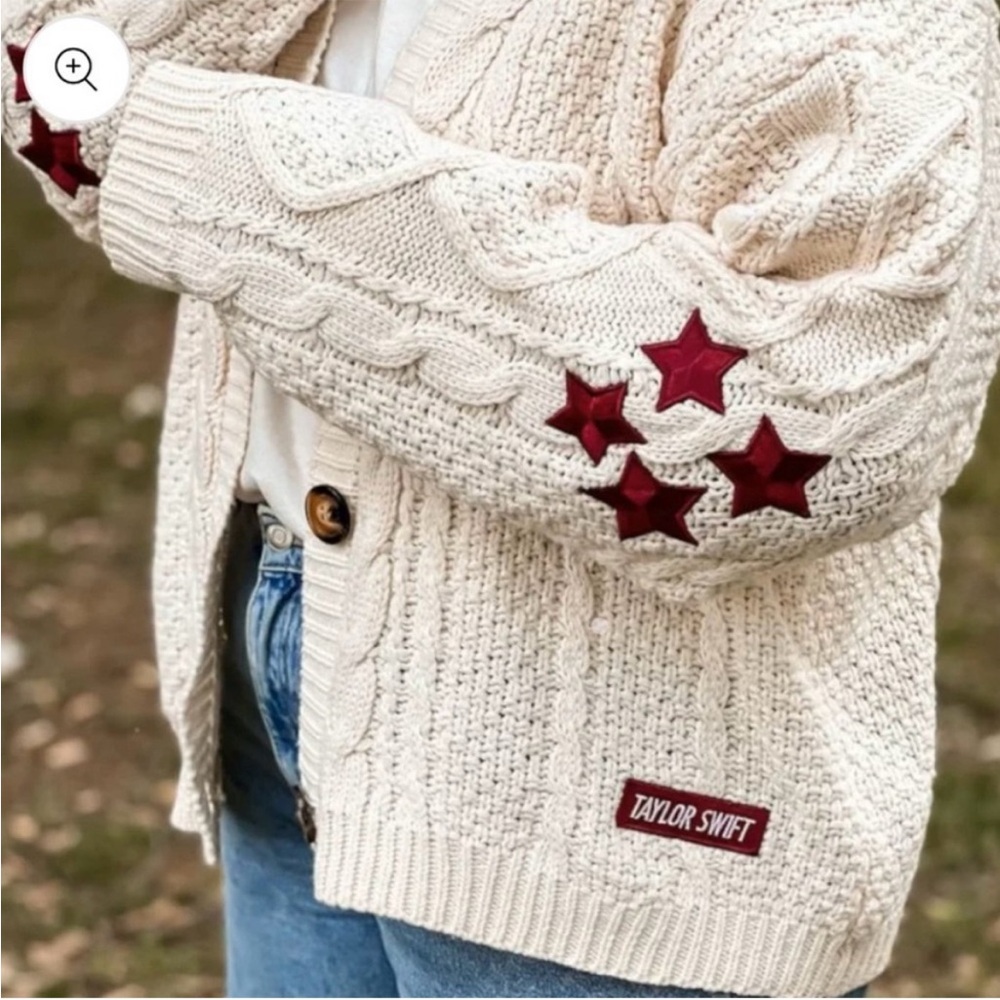 Taylor Swift Red Cardigan Star Embroidery Cable Knit XS / Small